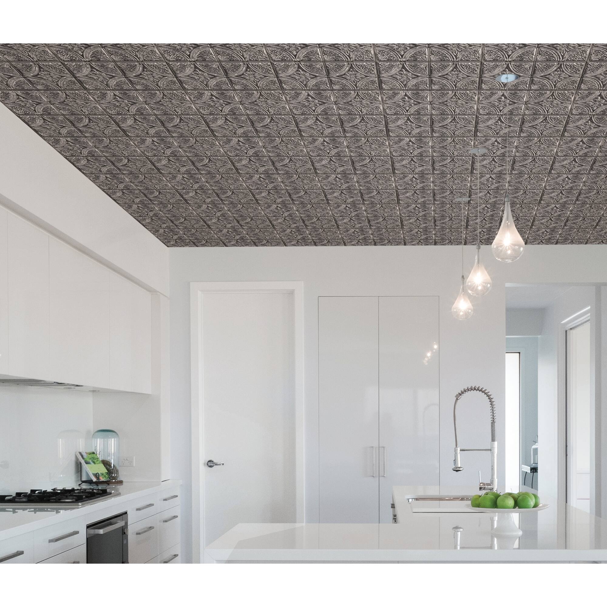 InHome Camden Antique Silver Faux Tin Peel & Stick Backsplash Tiles